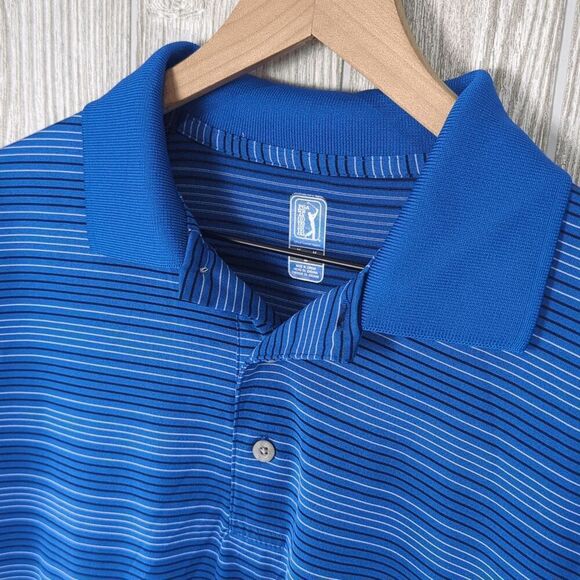 PGA Tour Men’s Medium Blue Golf Polo Short Sleeve Collared Shirt - Picture 5 of 8